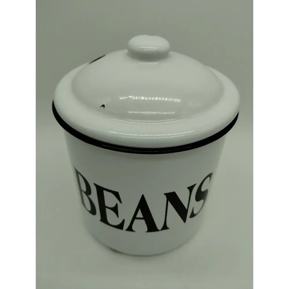 Vintage Looking White Enamel Bean Pot with Lid Farmhouse - Picture 9 of 9